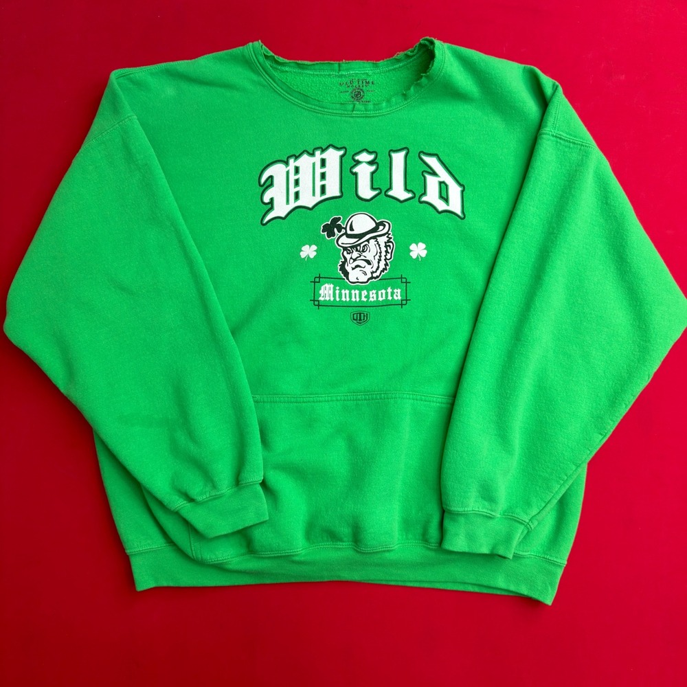 VTG STYLE Old Time Hockey Minnesota NHL Sweatshirt Men 2XL Green St Patricks Day